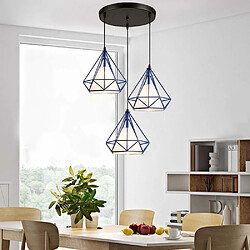 Stoex Lustre Suspension Luminaire Industrielle Cage forme Diamant en Métal Fer Contemporain 25cm E27 pour Salle à Manger,Bar,Chambre, Bleu