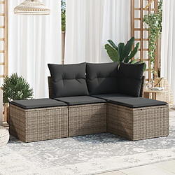 vidaXL Salon de jardin 4 pcs avec coussins gris résine tressée 