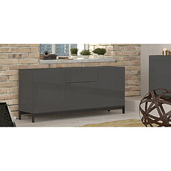 Alter Buffet moderne avec 3 portes et 1 tiroir, Made in Italy, Buffet de cuisine, Buffet design de salon, 170x40h47 cm, couleur anthracite brillant