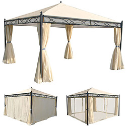 Mendler Pergola Cadiz, pavillon de jardin, cadre stable à 7cm avec paroi et moustiquaire ~ crème 4x4m 