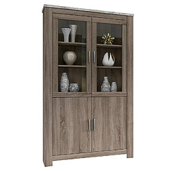 Pegane Armoire vitrine, buffet haut coloris Chêne truffé, blanc vieilli - Longueur 116,50 x Profondeur 37 x Hauteur 201 cm 