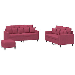 vidaXL Ensemble de canapés 3 pcs avec coussins Rouge bordeaux Velours