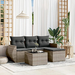 vidaXL Salon de jardin 5 pcs avec coussins gris résine tressée