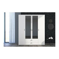 Youdoit Armoire à décor blanc 4 portes battantes + 2 miroirs + 2 tiroirs 160 x 51 x Hauteur 185 cm