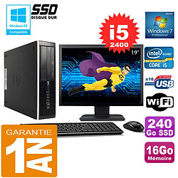 PC HP Compaq 8300 SFF Core I5-2400 Ram 16Go Disque 240 Go SSD Wifi W7 Ecran 19" - Occasion