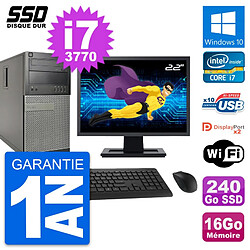 PC Tour Dell 9010 Ecran 22" Intel i7-3770 RAM 16Go SSD 240Go Windows 10 Wifi - Occasion