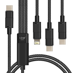 LinQ Câble USB-C vers Lightning + 2 USB-C 60W Charge Rapide Longueur 1.2m Noir 