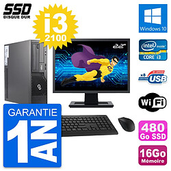 PC Fujitsu E500 E85+ DT Ecran 22" i3-2100 RAM 16Go SSD 480Go Windows 10 Wifi · Occasion 