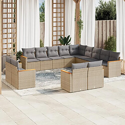 Maison Chic Salon de jardin avec coussins 13 pcs | Ensemble de Table et chaises | Mobilier d'Extérieur beige résine tressée -GKD66303