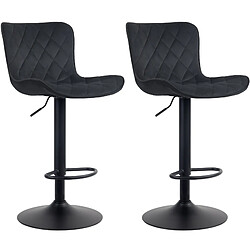 Decoshop26 Lot de 2 tabourets de bar en tissu velours noir pieds en métal noir hauteur réglable pivotant TDB10727 