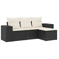 vidaXL Salon de jardin 4 pcs avec coussins noir résine tressée