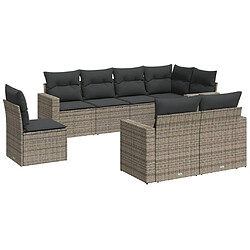 vidaXL Salon de jardin 8 pcs avec coussins gris résine tressée