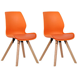 Decoshop26 Lot de 2 chaises de salle à manger design scandinave en plastique et PVC orange pieds en bois clair 10_0001894 