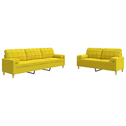 vidaXL Ensemble de canapés 2 pcs coussins décoratifs jaune clair tissu