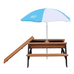 Avis AXI Nick Table Sable et Eau / Table Pique Nique avec Parasol, Bois Gris & Marron | Table Jeux d'eau avec Couvercle, Boîtes de Rangement & Parasol | Table d eau Extérieur pour le jardin - 95x97x48cm