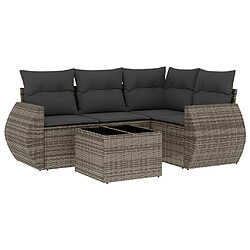 vidaXL Salon de jardin 5 pcs avec coussins gris résine tressée