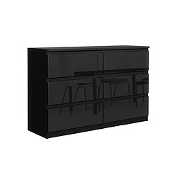 3xeLiving Commode DEMII avec 6 tiroirs en noir/noir brillant, 120 cm