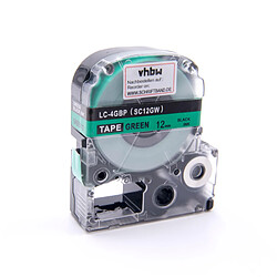 vhbw cassette à bande cartouche 12mm noir sur vert pour imprimante d´étiquette Epson LabelWorks LW-1000P, LW-600P remplace LC-4GBP, SC12GW. 