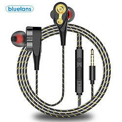 GUPBOO Écouteurs intra-auriculaires filaires à double bobine mobile de 3,5 mm Écouteurs stéréo à amplification des basses avec micro Jeu de sport filaire 