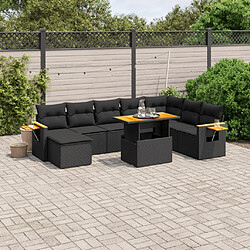 vidaXL Salon de jardin 8 pcs avec coussins noir résine tressée