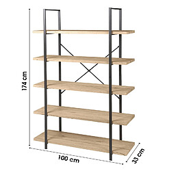 Urban Living Etagère design industriel bois et métal Dock - L. 100 x H. 174 cm - Noir