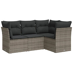 vidaXL Salon de jardin 4 pcs avec coussins gris résine tressée