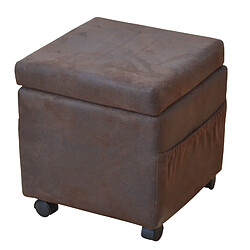 Decoshop26 Siège / tabouret sur roulettes avec espace de rangement en tissu marron TABO05002 