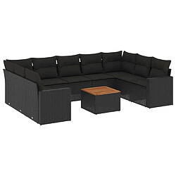 Maison Chic Salon de jardin 10 pcs avec coussins, Ensemble Tables et chaises d'extérieur noir résine tressée -GKD625895