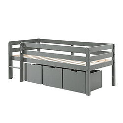 VIPACK Lit mi-hauteur 90x200 sommier et tiroirs inclus Pino - Gris