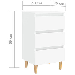 vidaXL Table de chevet avec pieds en bois solide Blanc 40x35x69 cm pas cher