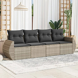 vidaXL Salon de jardin 4 pcs avec coussins gris clair résine tressée 