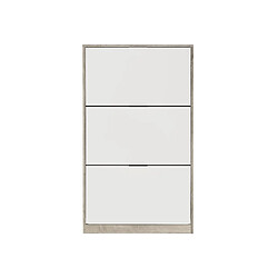 Pegane Commode Meuble à chaussures avec 3 portes en mélamine chêne/blanc - Longueur 75 x Profondeur 25 x Hauteur 128 cm 