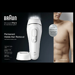 Braun IPL Pro 5 (Épilateur A Lumière Pulsée) - Avec Rasoir Et Pochette - Blanc/Argent - Pour Homme