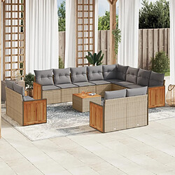 vidaXL Salon de jardin avec coussins 13 pcs beige résine tressée