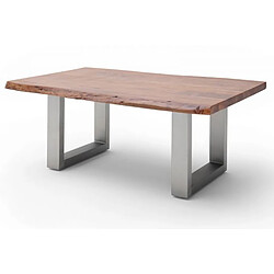 Pegane Table basse en bois d'acacia massif noyer et acier inoxydable - L.110 x H.45 x P.70 cm