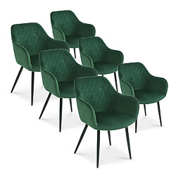 Lot de 6 chaises Victoria en velours vert pieds noir