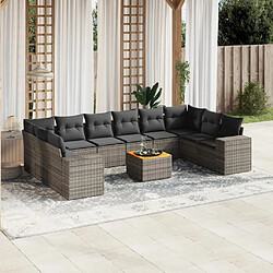 vidaXL Salon de jardin 11 pcs avec coussins gris résine tressée 