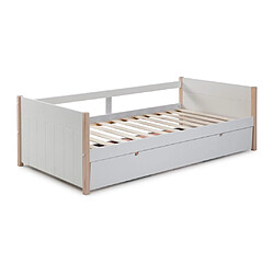 Avis Vente-Unique Lit gigogne 2 x 90 x 190 cm - MDF, pin et métal - Blanc et naturel - MAREKI