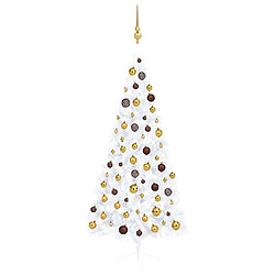 vidaXL Demi-arbre de Noël artificiel pré-éclairé et boules blanc 180cm