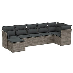 vidaXL Salon de jardin avec coussins 7 pcs gris résine tressée