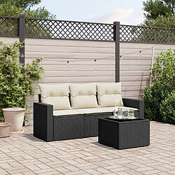 vidaXL Salon de jardin 4 pcs avec coussins noir résine tressée 