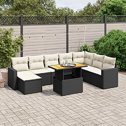 Maison Chic Ensemble Tables et chaises d'extérieur 9 pcs avec coussins,Salon de jardin noir résine tressée -GKD862148