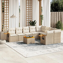 vidaXL Salon de jardin avec coussins 10 pcs beige résine tressée