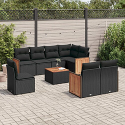 vidaXL Salon de jardin 9 pcs avec coussins noir résine tressée 