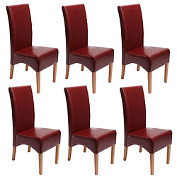 Mendler Lot de 6 chaises Latina, salle à manger, cuir reconstitué ~ rouge, pieds clairs