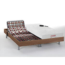 Vente-Unique Lit électrique de relaxation tout plots + matelas accueil latex - 2 x 80 x 200 cm - Naturel clair - ETHER de DREAMEA 