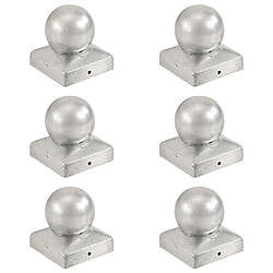 vidaXL Bouchons de poteau 6 pcs Globe final Métal galvanisé 71x71 mm 