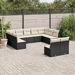 vidaXL Salon de jardin 11 pcs avec coussins noir résine tressée