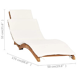 vidaXL Chaise longue pliable avec coussin blanc crème Bois de teck pas cher