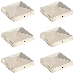 vidaXL Bouchons de poteau de clôture pyramidaux 6 pcs Inox 101x101 mm